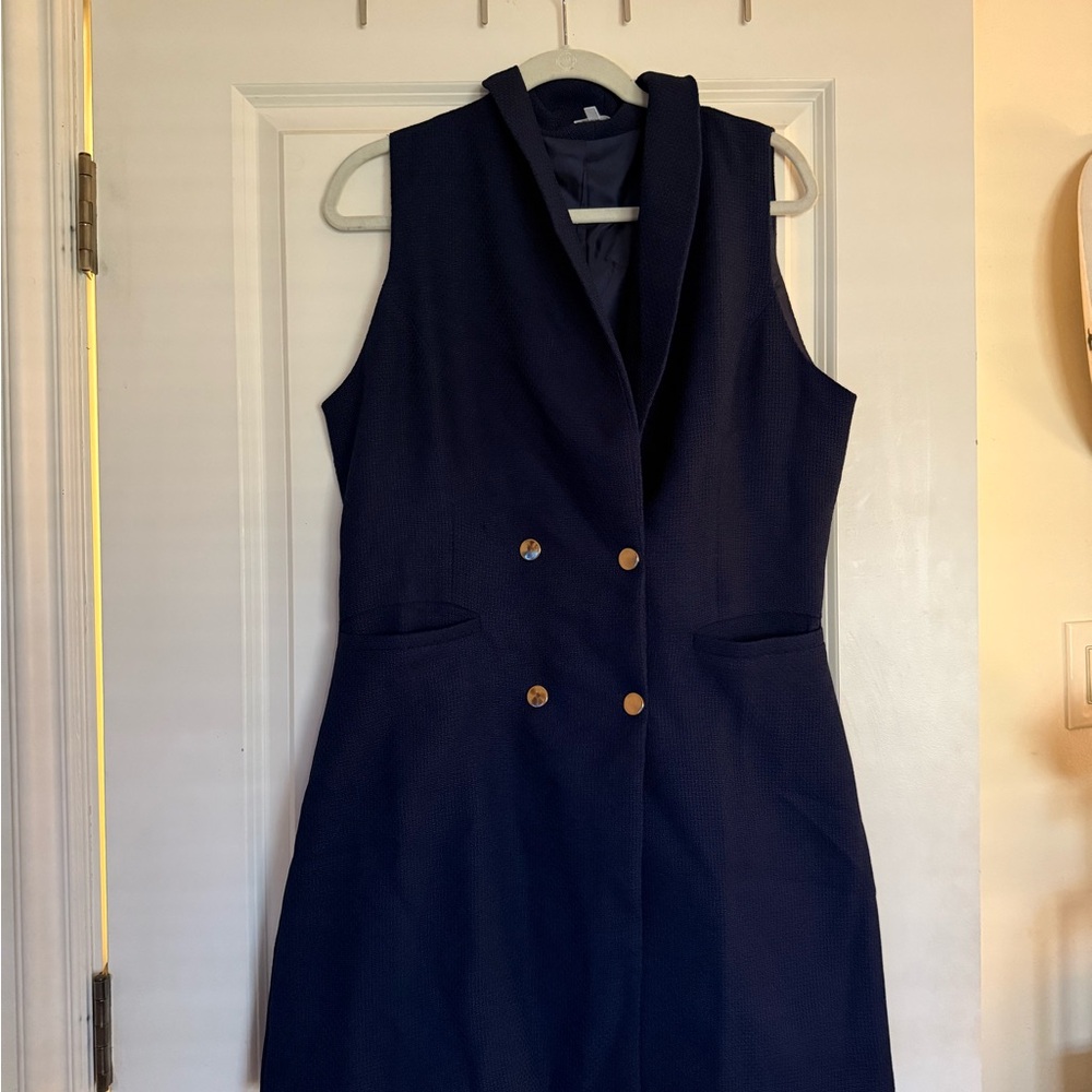 Navy Sleeveless Blazer Dress